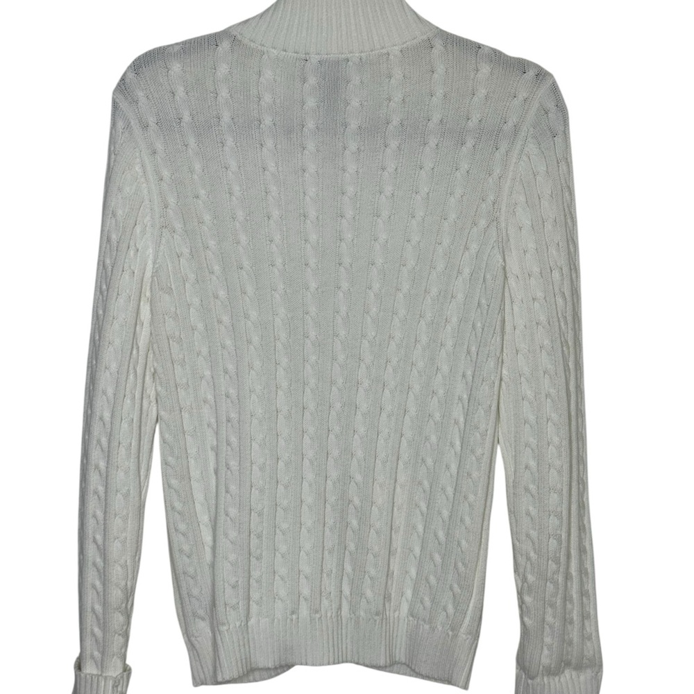 Lauren Ralph Lauren Sweater White Cable
Knit Stand Collar Zip Pockets Size L,EUC - Picture 4 of 8